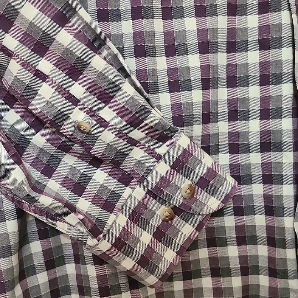 Jos A Bank Men's Purple and Gray Plaid Long Sleeve Button‎ Down Shirt - Size XL